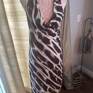 Tommy Bahama Brown and White Sheath Dress Sleeveless Cowl Neck